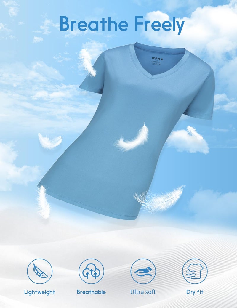 Opna Women's Short Sleeve Moisture Wicking Athletic Shirts Carolina Blue - Image 4